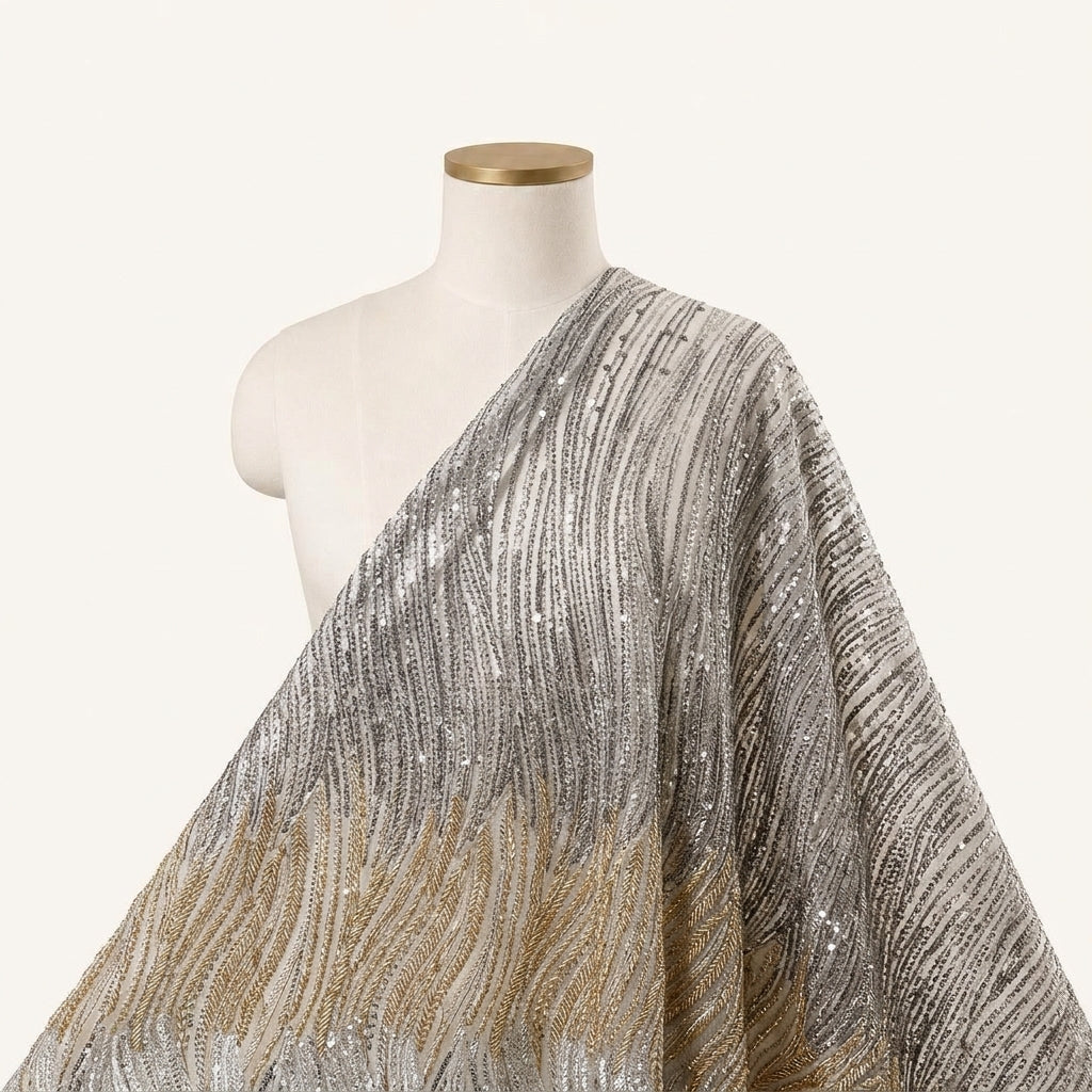 Embroidery Brown Embroidery Net Fabric Draped as a saree