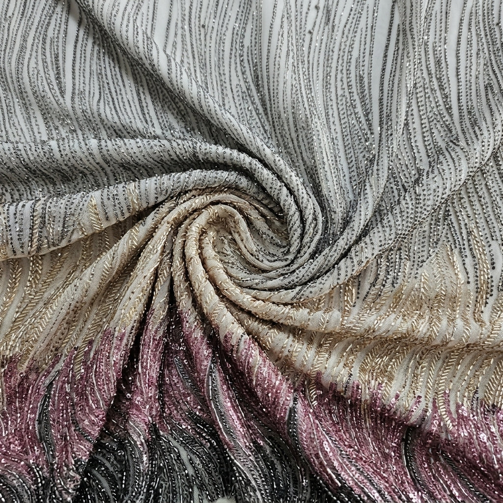 Swirled Embroidery Black Embroidery Net Fabric