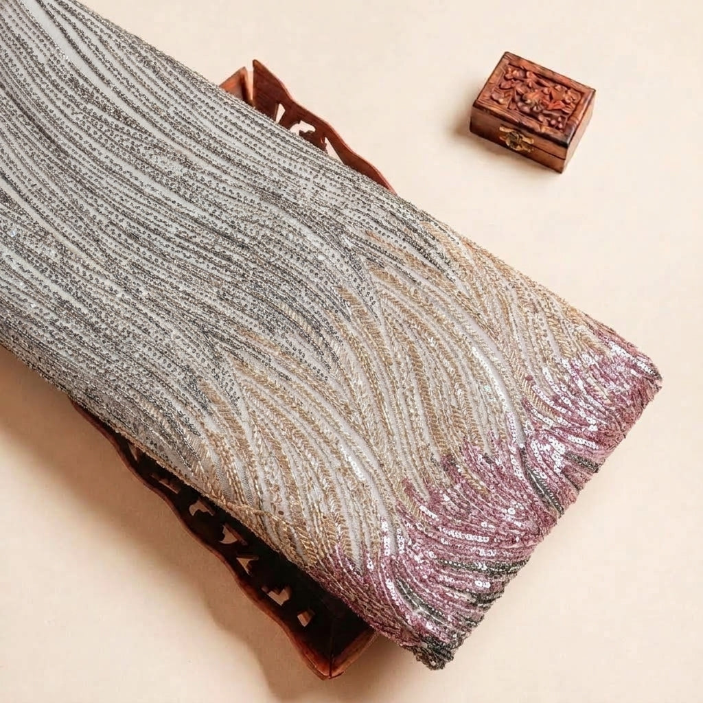 Folded Black Embroidery Net Fabric Highlighting Sequin Stone Bead and Texture