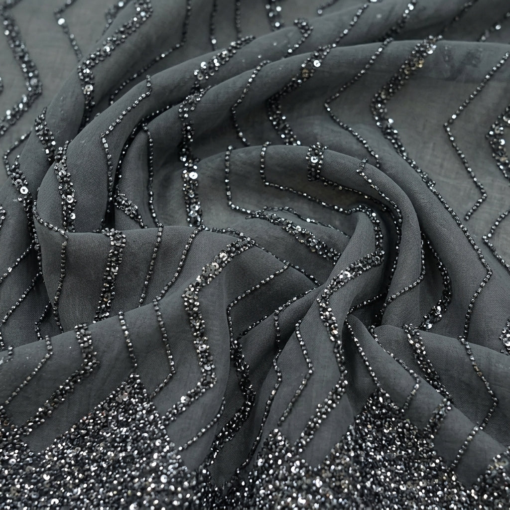 Black Embroidery Organza Fabric - EB13628 - EB13628 - Swirl