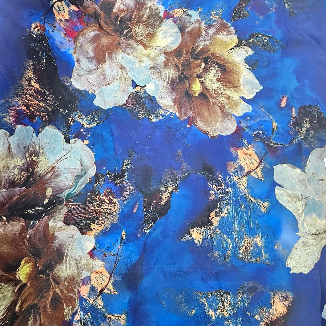 Blue Floral Satin Fabric - EB13629 - EB13629 - Flat fabric