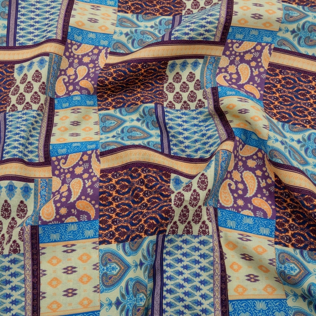 Swirled Paisley Multicolor Paisley Satin Fabric