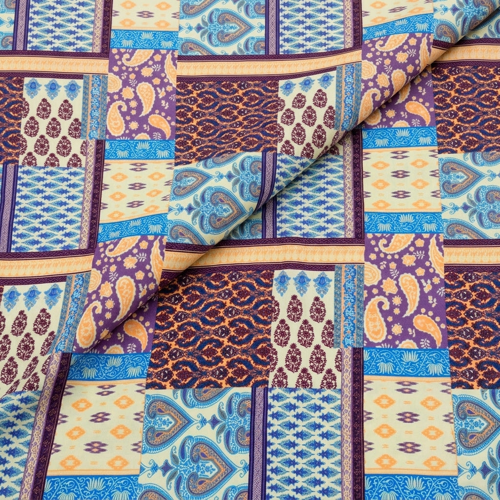 Folded Paisley Multicolor Paisley Satin Fabric