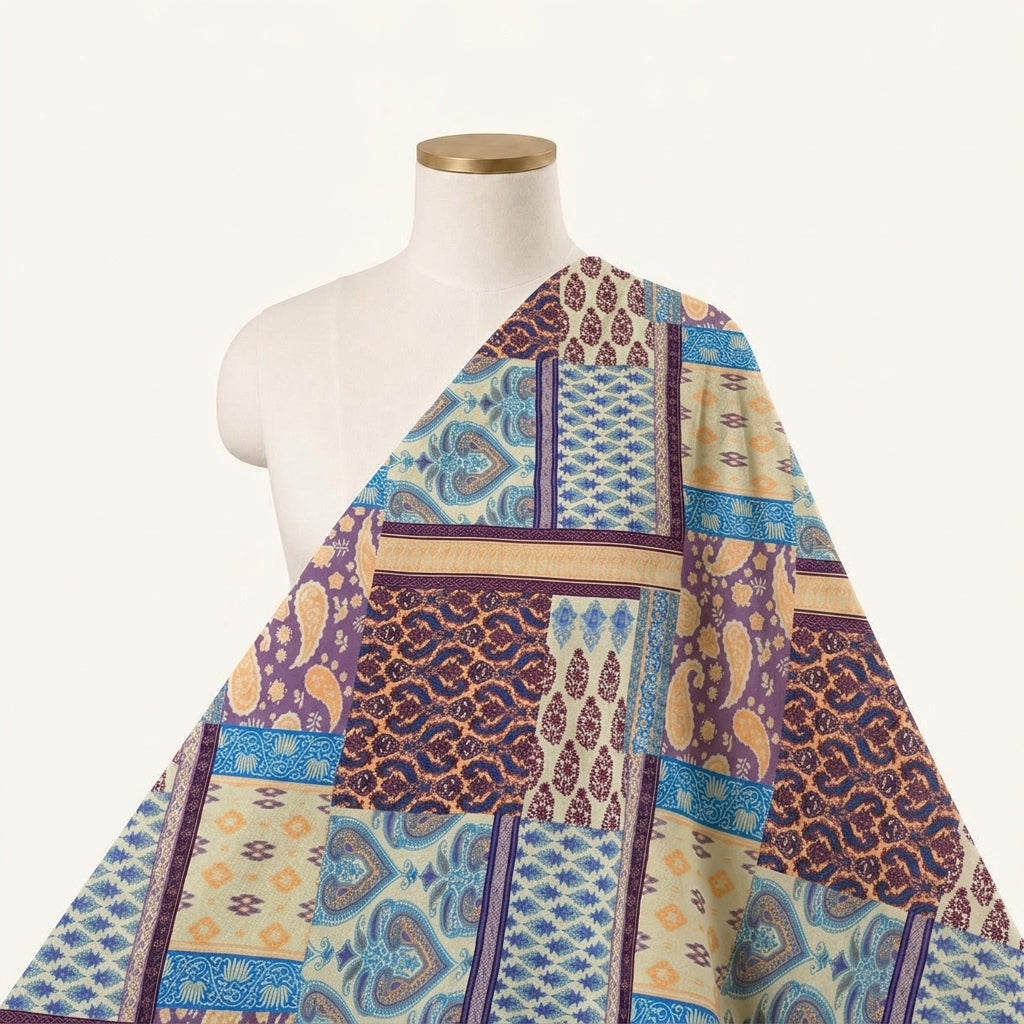 Paisley Multicolor Paisley Satin Fabric Draped as a saree