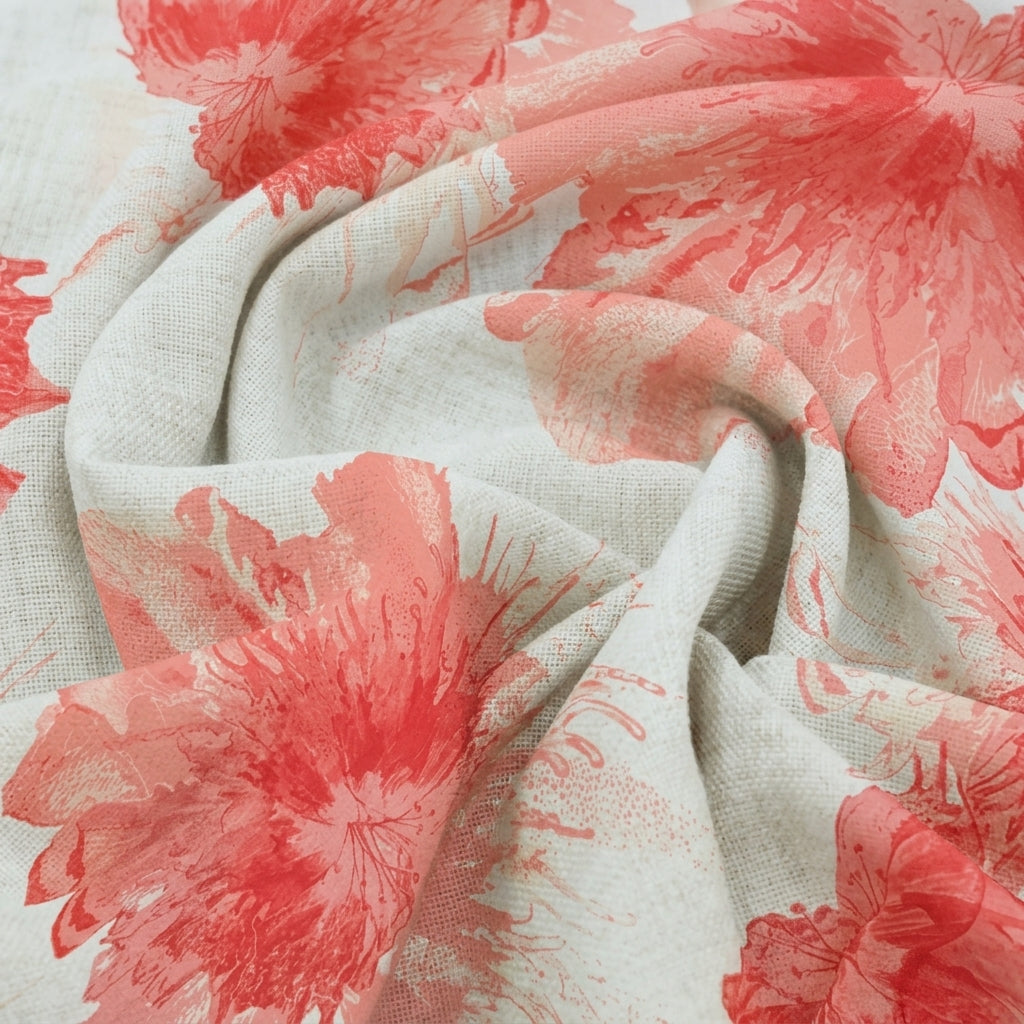 Swirled Floral Peach Floral Satin Fabric