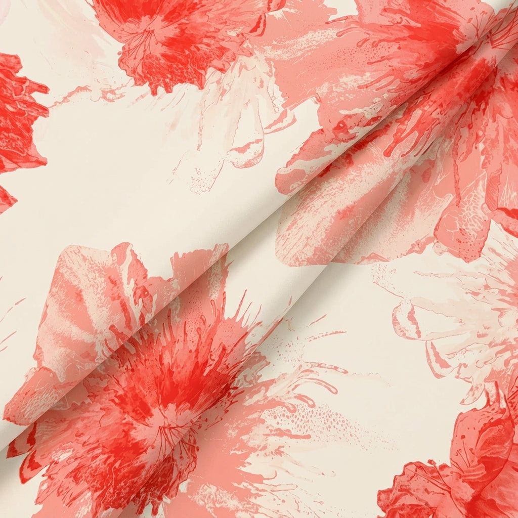Folded Floral Peach Floral Satin Fabric