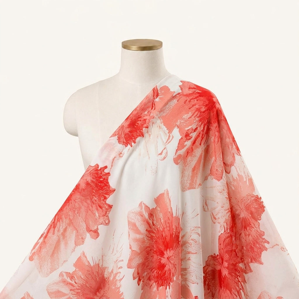 Peach Floral Satin Fabric - EB13631 - EB13631 - saree_drape