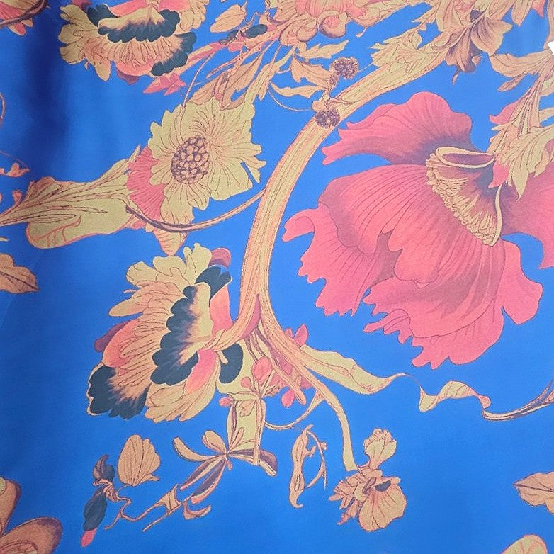 Blue Floral Satin Fabric - EB13632 - EB13632 - Flat fabric