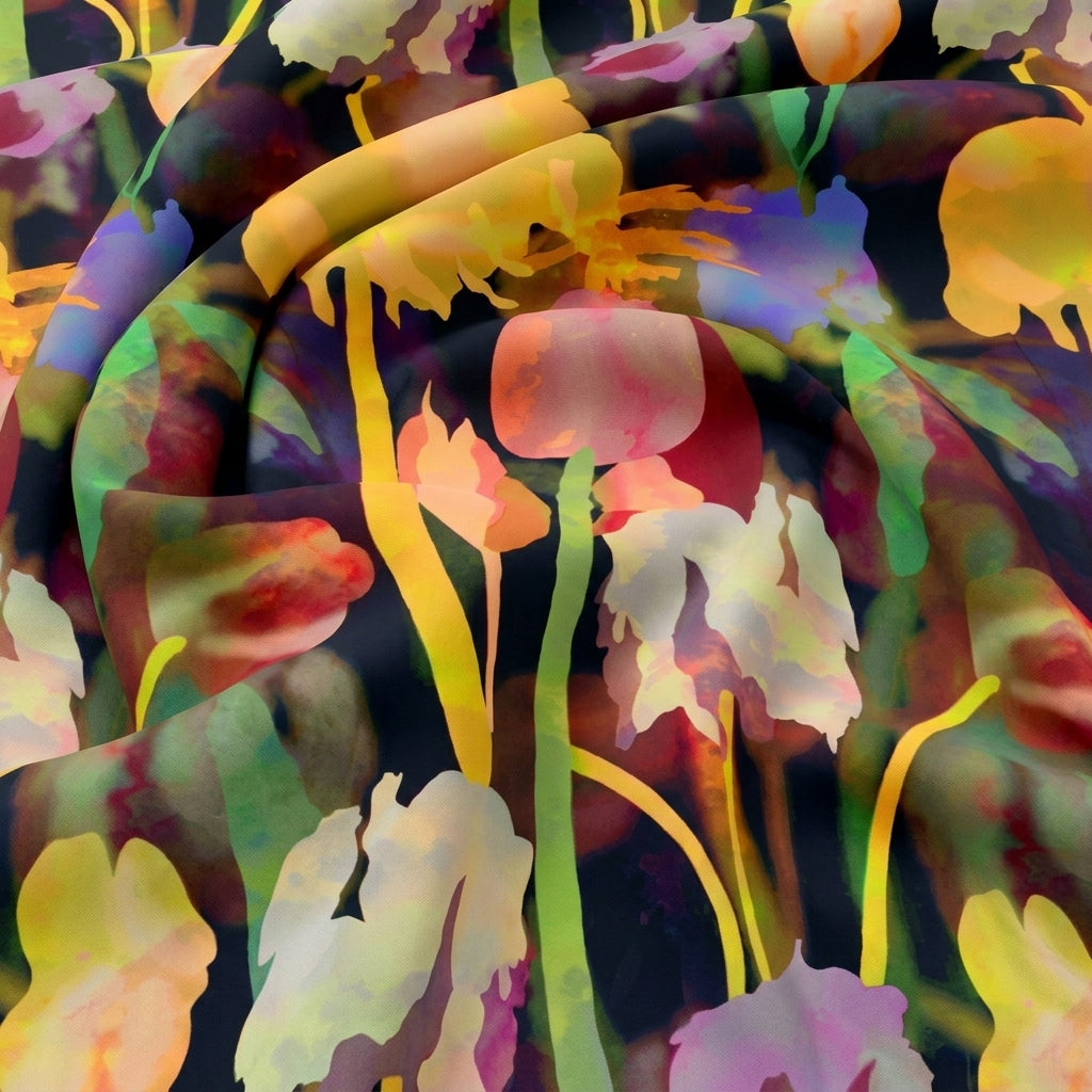 Swirled Floral Multicolor Floral Satin Fabric
