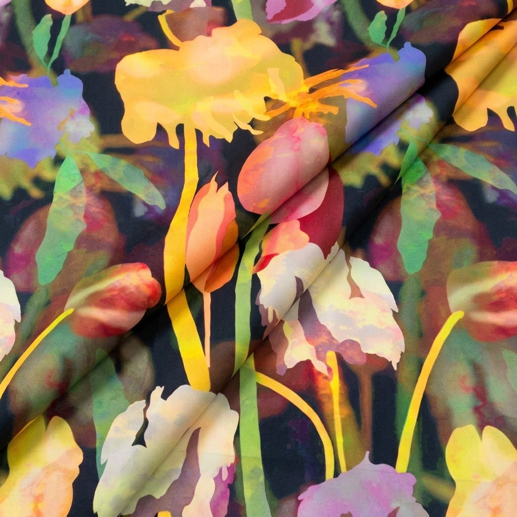 Folded Floral Multicolor Floral Satin Fabric