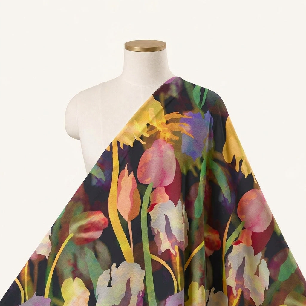 Floral Multicolor Floral Satin Fabric Draped as a saree