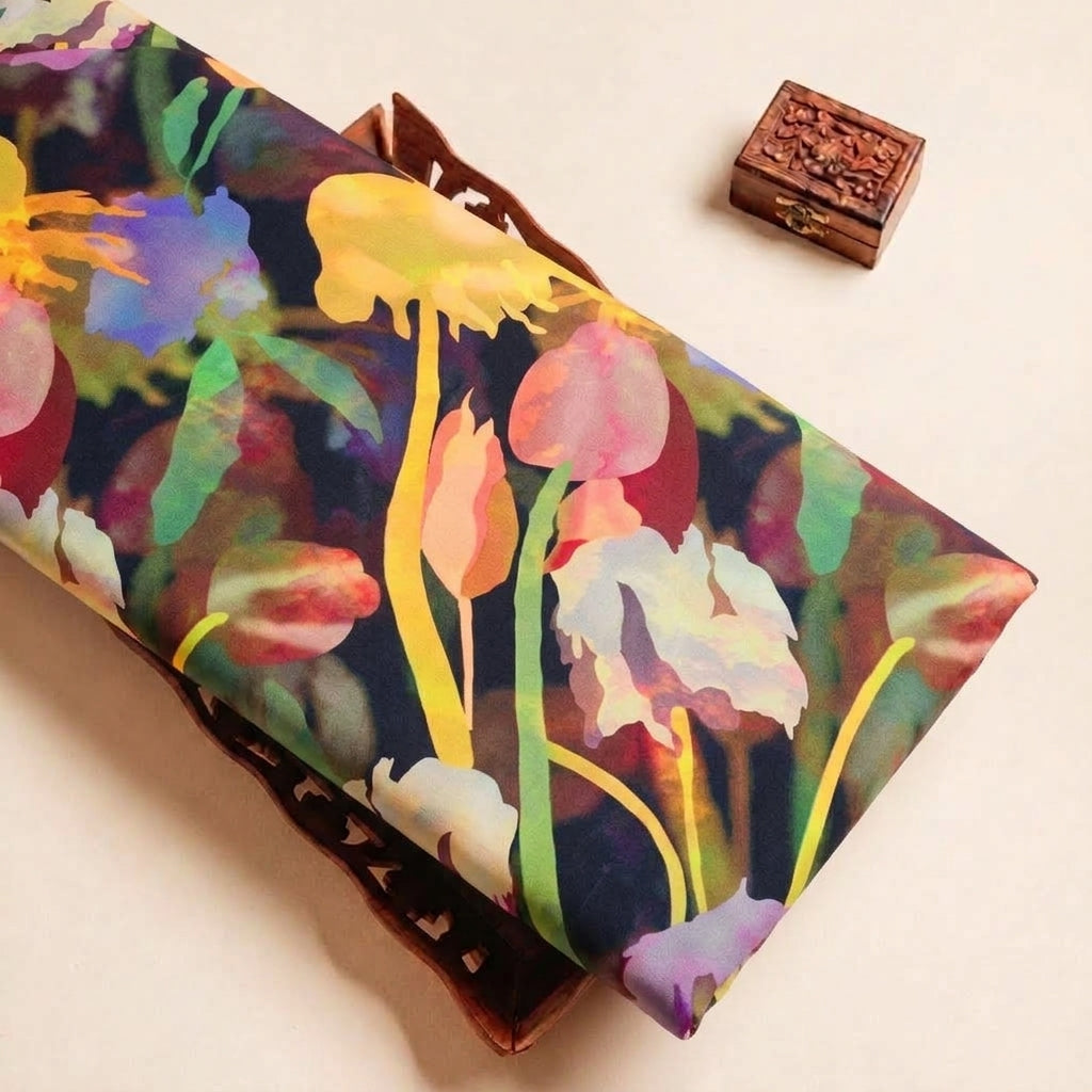 Multicolor Floral Satin Fabric - EB13633 - EB13633 - tray_4