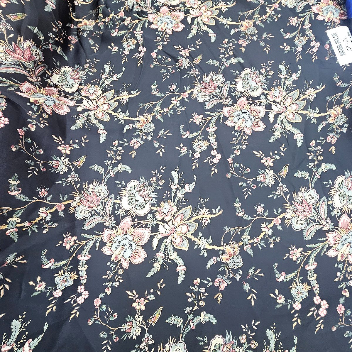 Black Floral Satin Fabric - EB13635 - EB13635 - Flat fabric