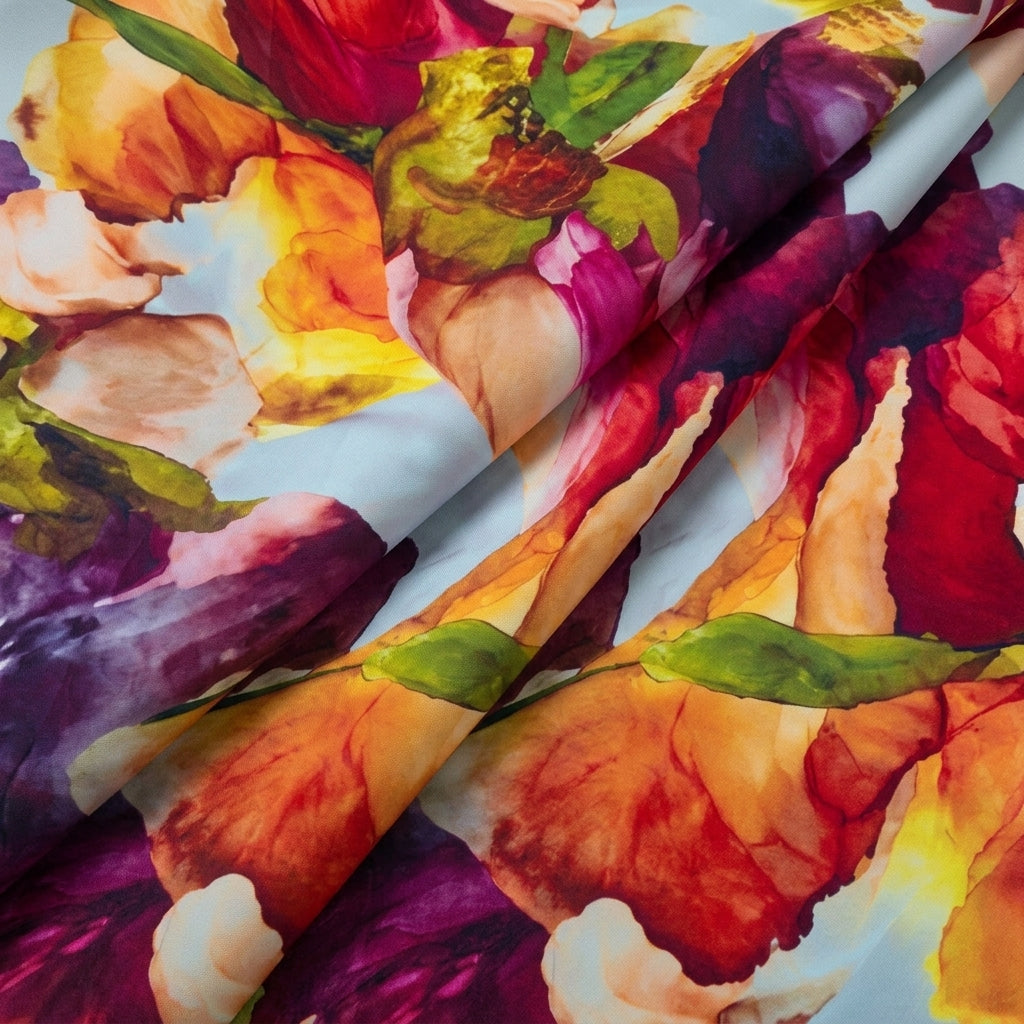 White Floral Satin Fabric - EB13636 - EB13636 - folds