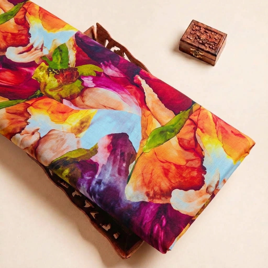 Folded White Floral Satin Fabric Highlighting Modal and Texture