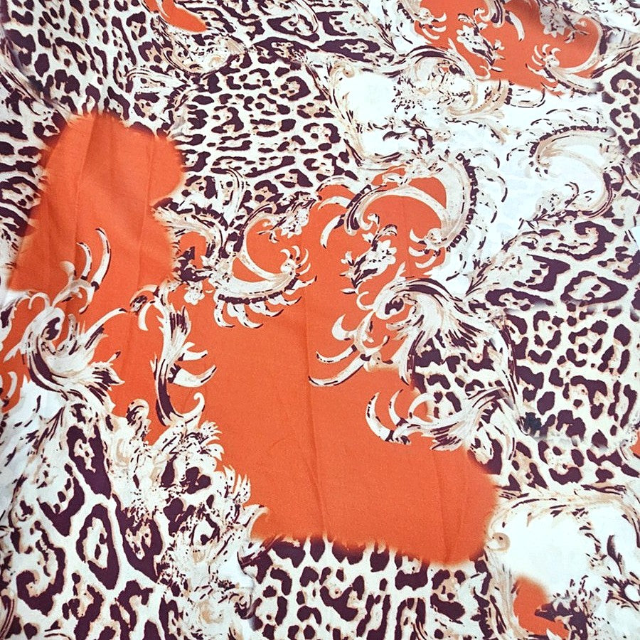 Orange Animal Print Satin Fabric - EB13637 - EB13637 - Flat fabric