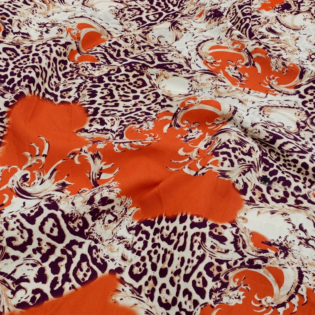 Swirled Animal Print Orange Animal Print Satin Fabric