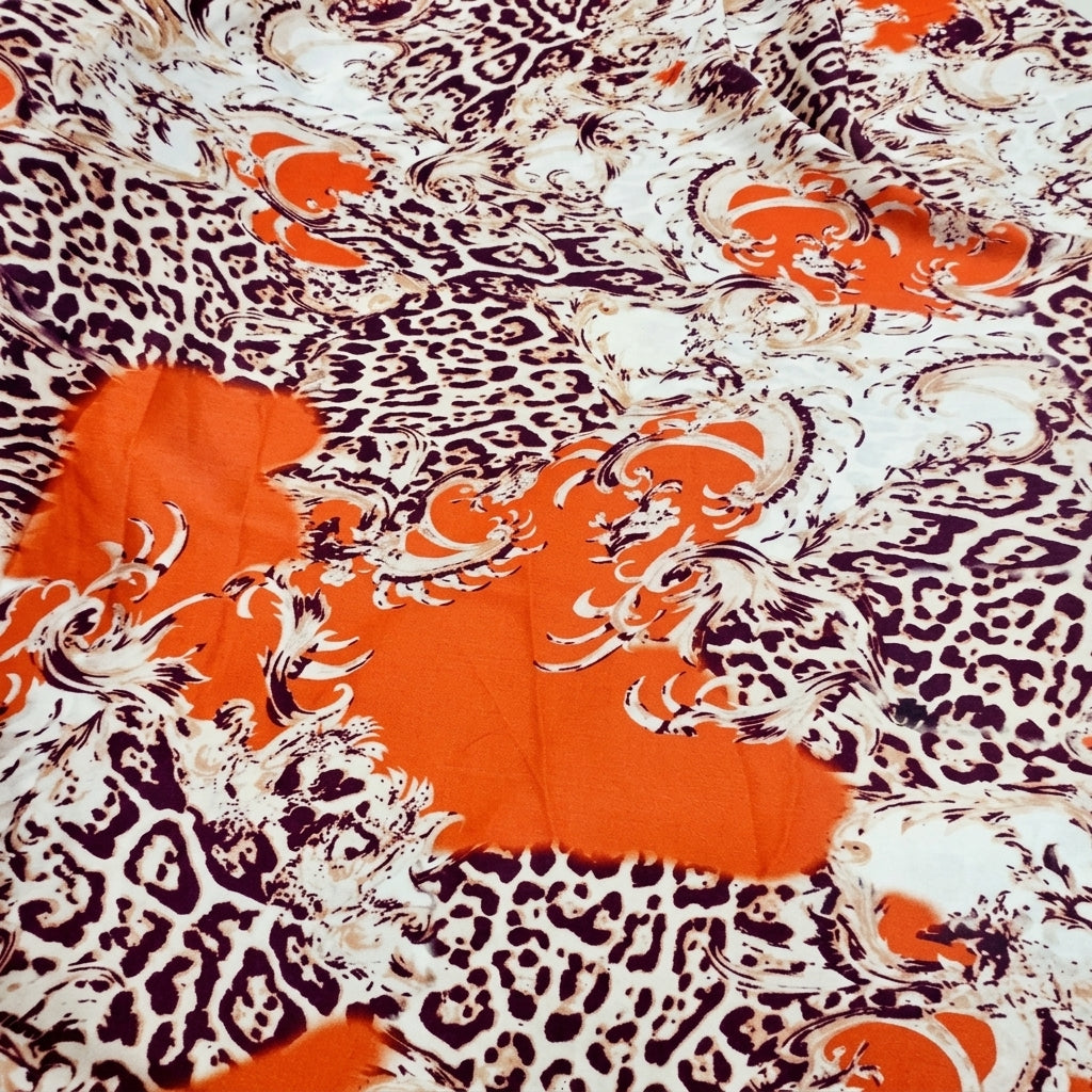 Folded Animal Print Orange Animal Print Satin Fabric