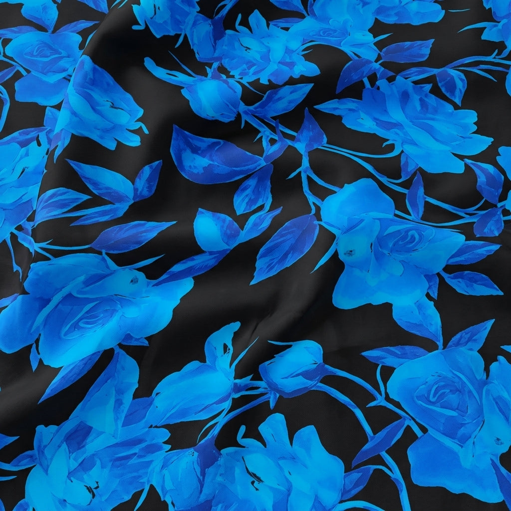 Swirled Floral Black Floral Satin Fabric