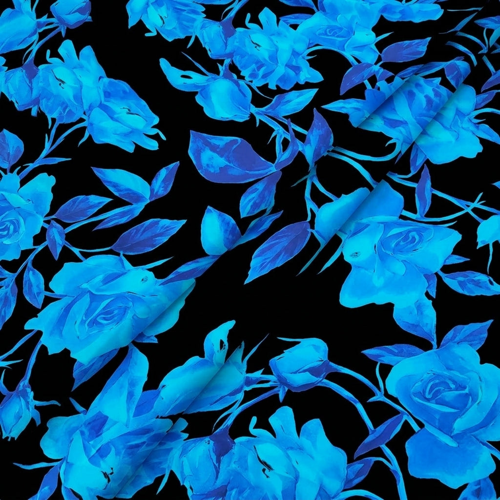 Folded Floral Black Floral Satin Fabric