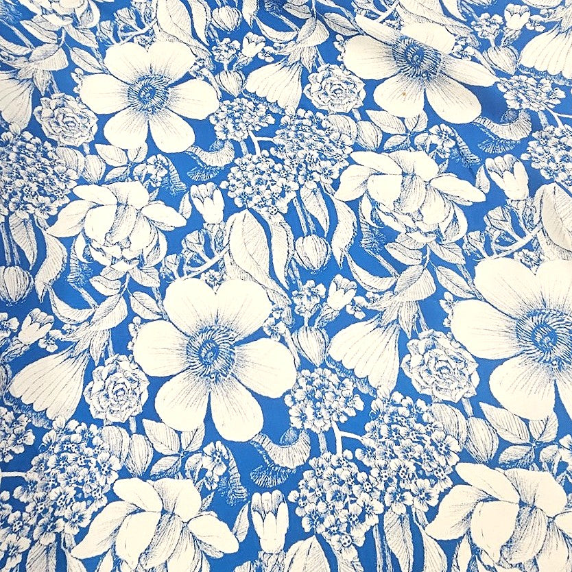 Blue Floral Satin Fabric - EB13639 - EB13639 - Flat fabric