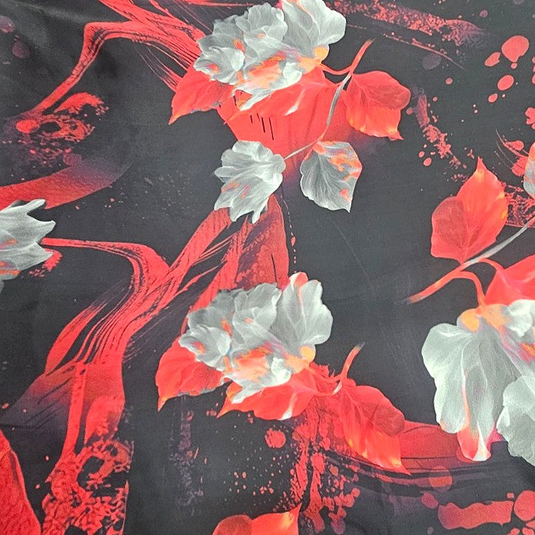 Black Floral Satin Fabric - EB13640 - EB13640 - Flat fabric