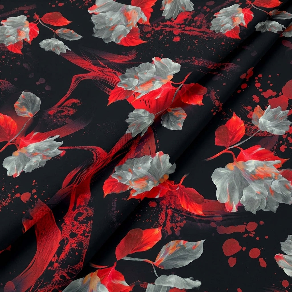 Folded Floral Black Floral Satin Fabric