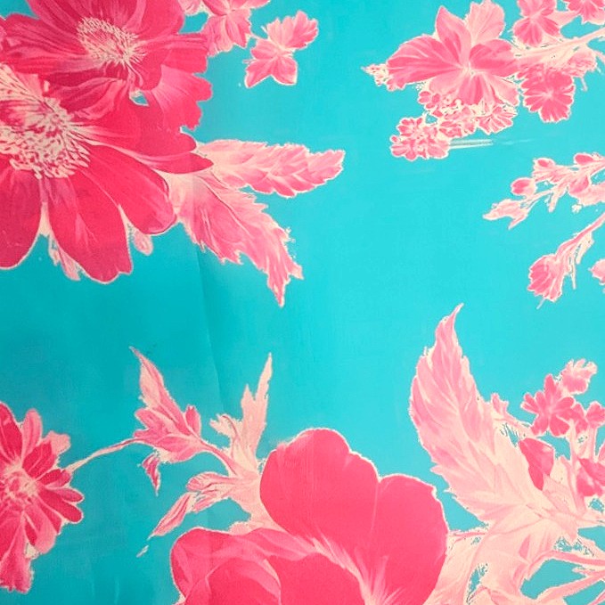 Sea Blue Floral Satin Fabric - EB13641 - EB13641 - Flat fabric
