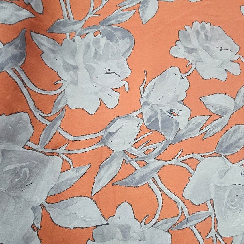 Brown Floral Satin Fabric - EB13642 - EB13642 - Flat fabric