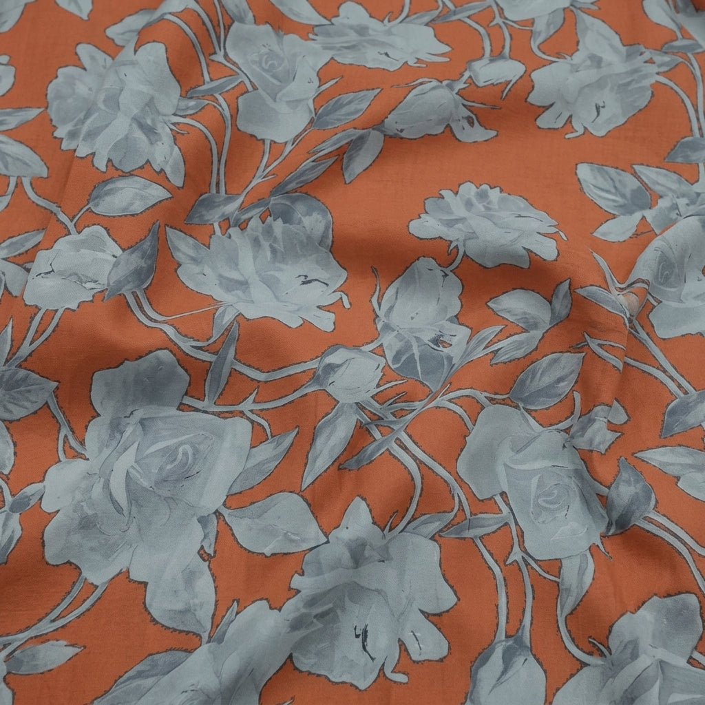 Swirled Floral Brown Floral Satin Fabric