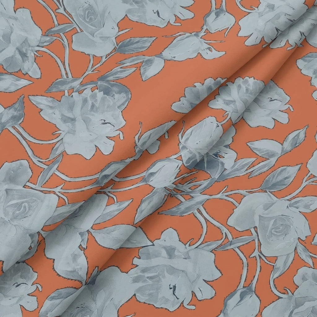 Folded Floral Brown Floral Satin Fabric