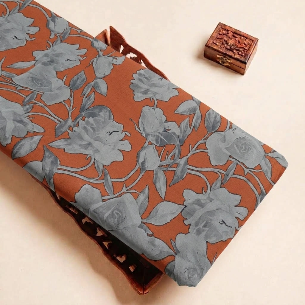 Folded Brown Floral Satin Fabric Highlighting Modal and Texture