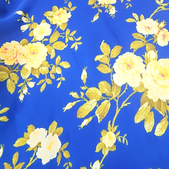 Blue Floral Satin Fabric - EB13643 - EB13643 - Flat fabric