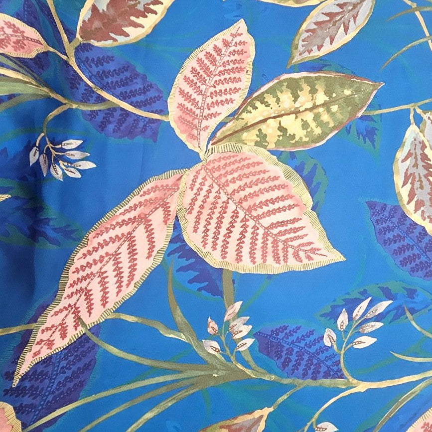 Blue Leaf Satin Fabric - EB13645 - EB13645 - Flat fabric