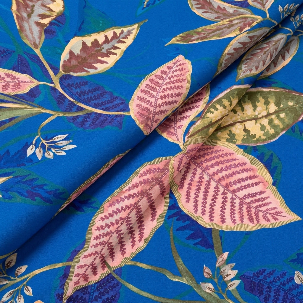 Folded Leaf Blue Leaf Satin Fabric