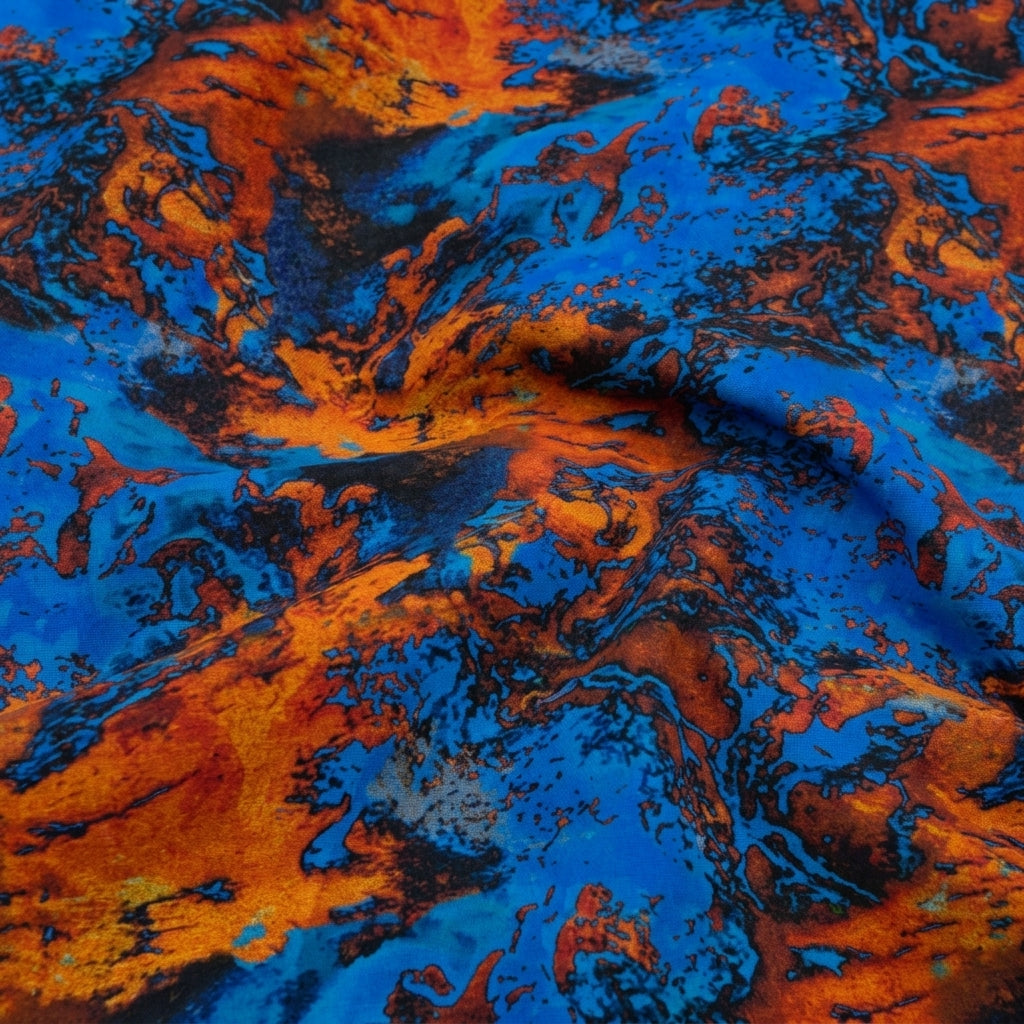 Swirled Abstract Blue Abstract Satin Fabric