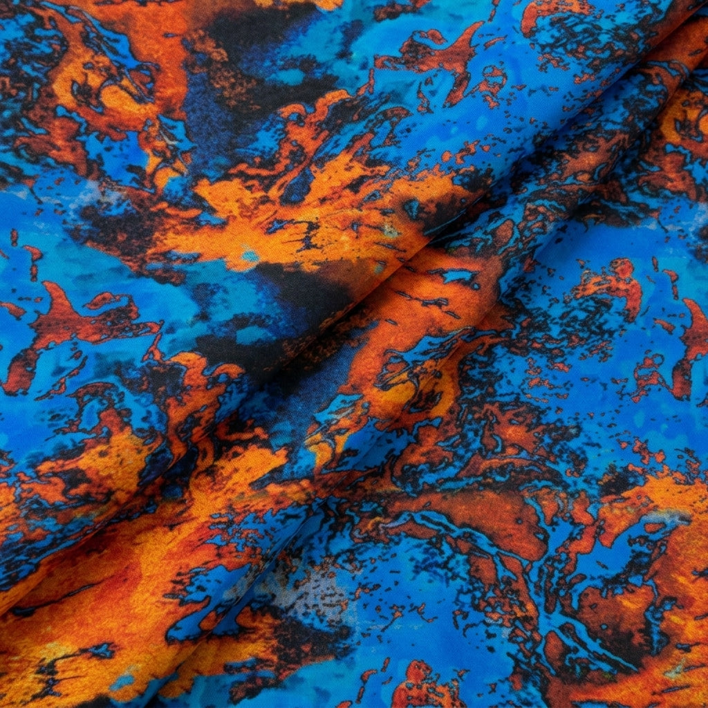 Folded Abstract Blue Abstract Satin Fabric