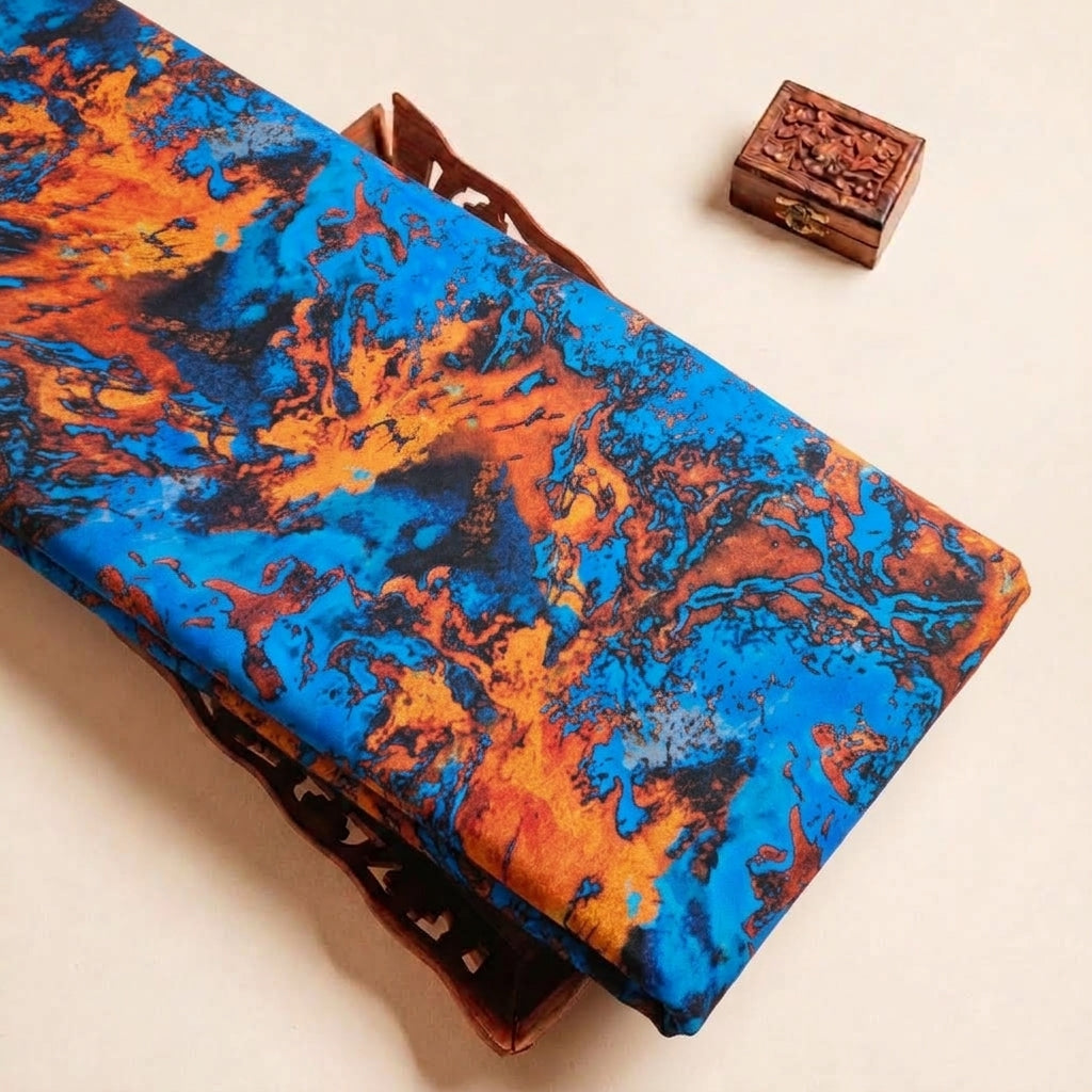 Folded Blue Abstract Satin Fabric Highlighting Modal and Texture
