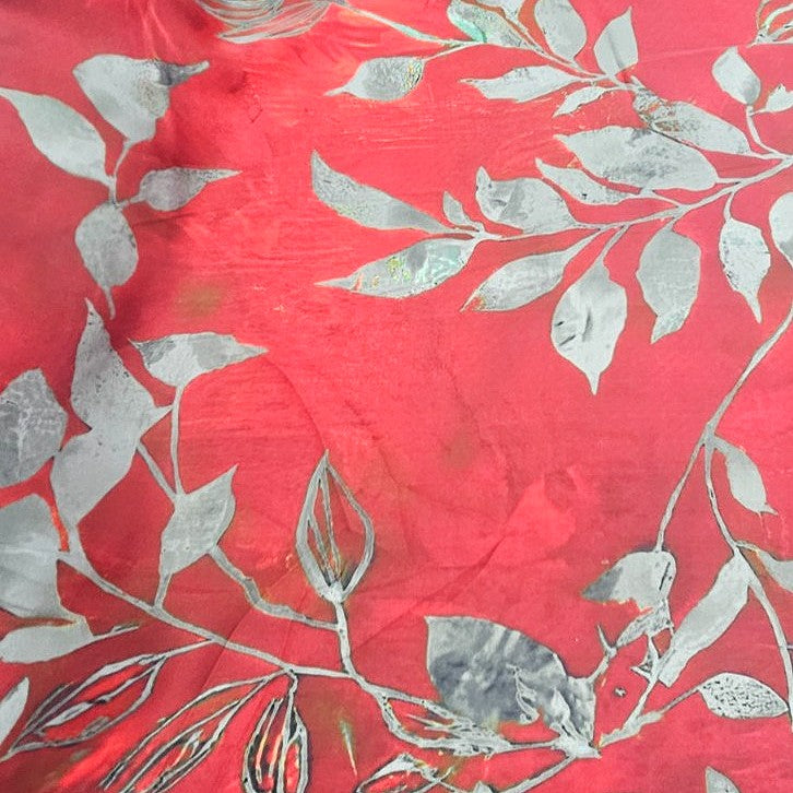 Crimson Leaf Satin Fabric - EB13647 - EB13647 - Flat fabric