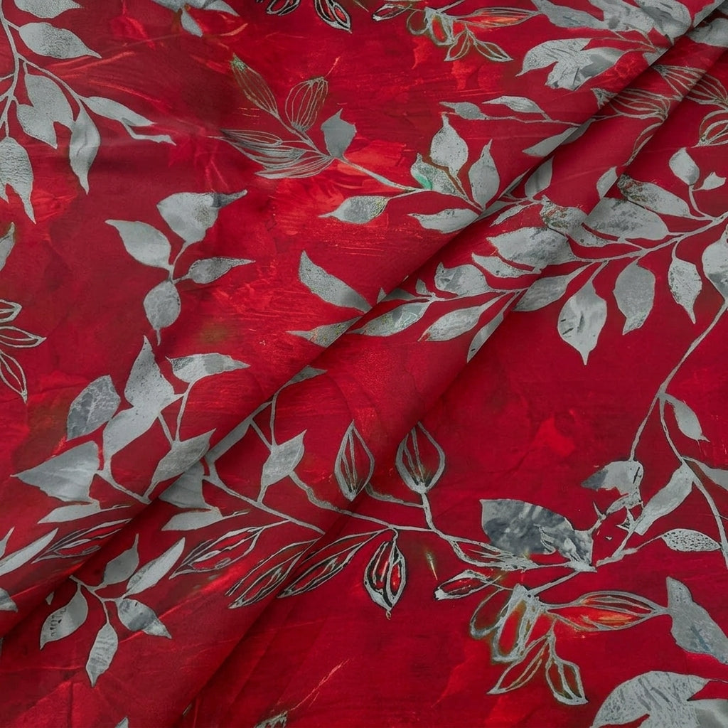 Folded Leaf Crimson Leaf Satin Fabric