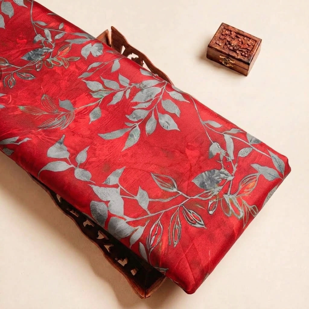 Folded Crimson Leaf Satin Fabric Highlighting Modal and Texture