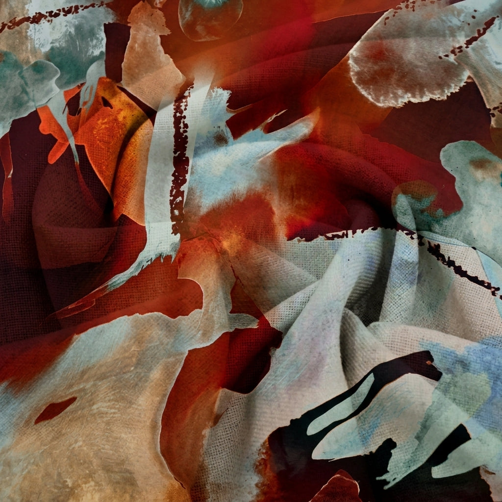 Swirled Abstract Grey Abstract Satin Fabric