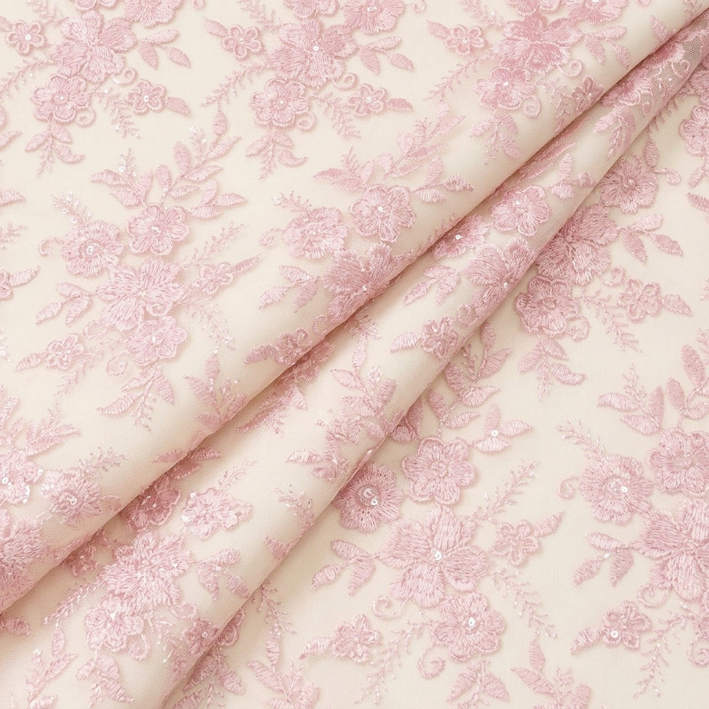 Folded Embroidery Pink Embroidery Net Fabric