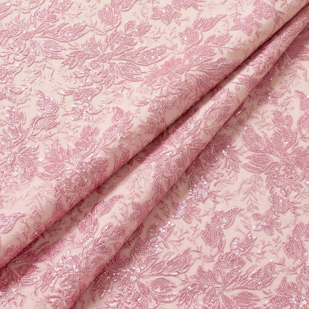 Folded Embroidery Pink Embroidery Net Fabric