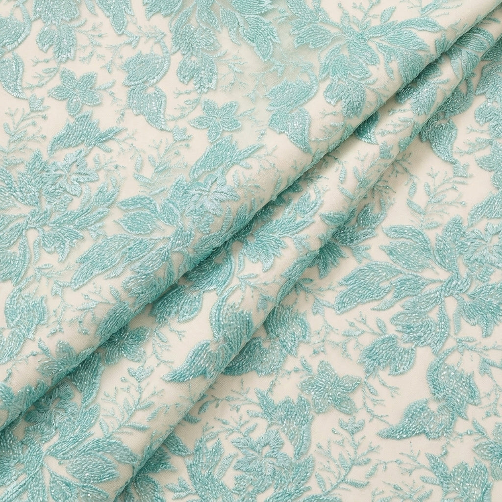 Folded Embroidery Green Embroidery Net Fabric