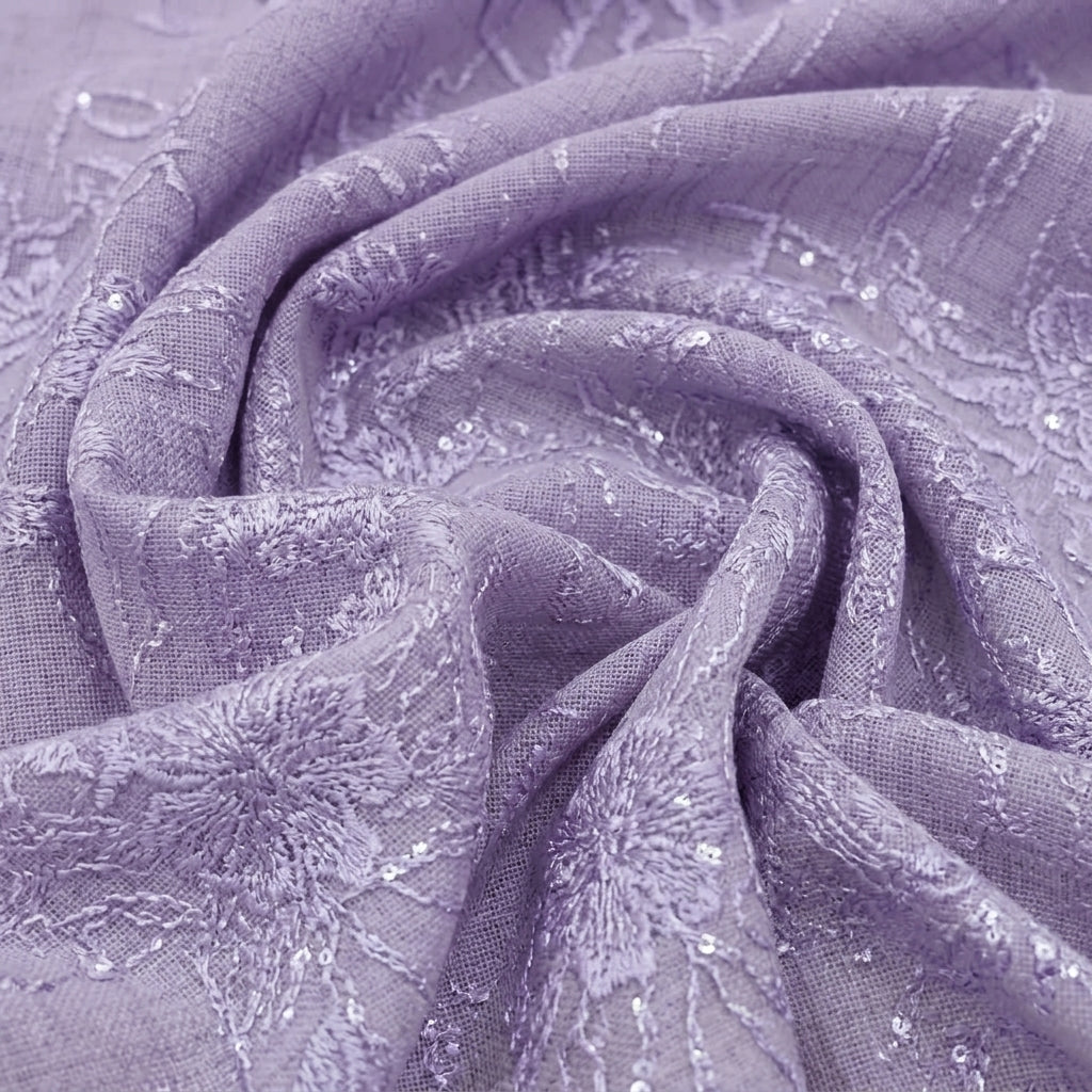 Swirled Embroidery Violet Embroidery Net Fabric