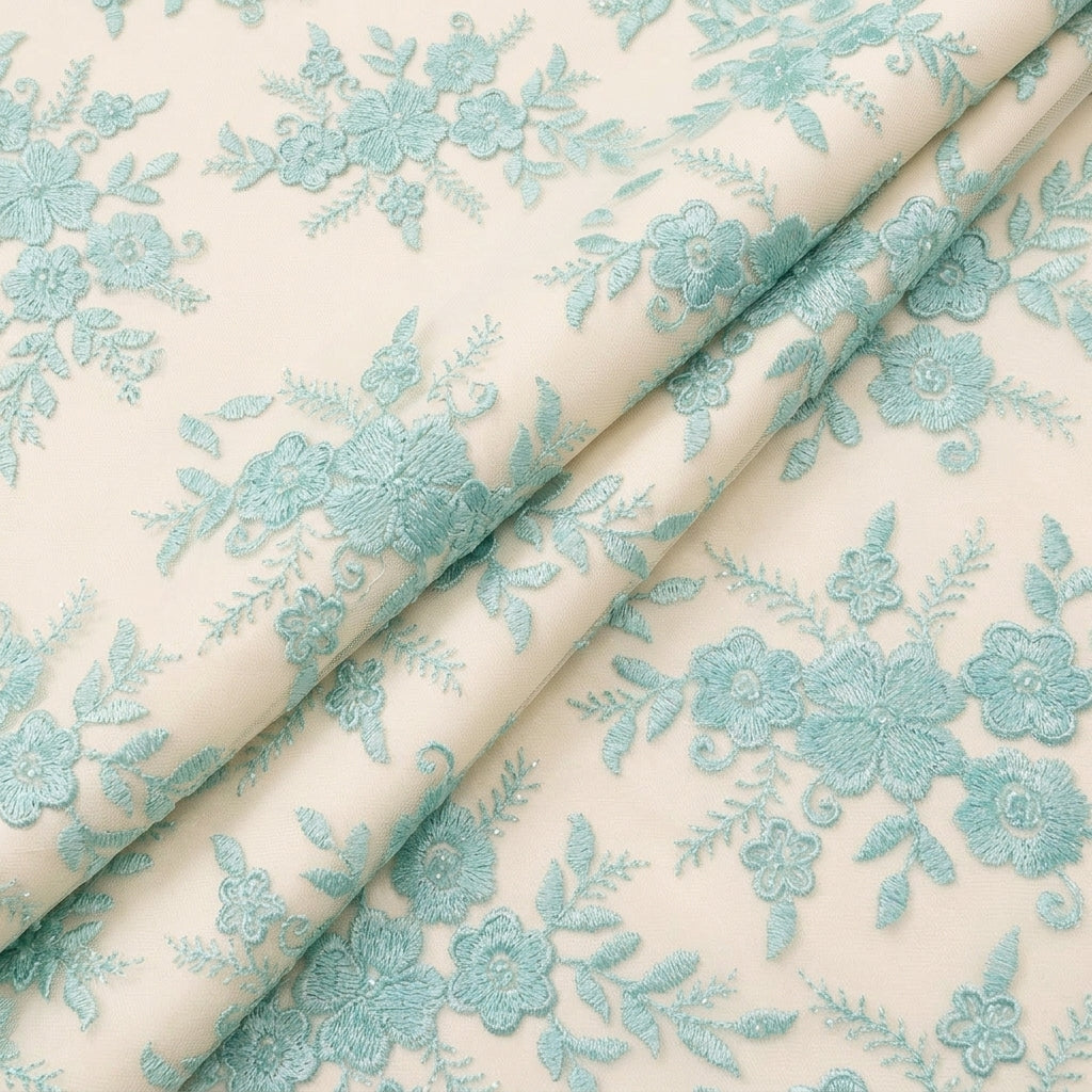 Folded Embroidery Green Embroidery Net Fabric