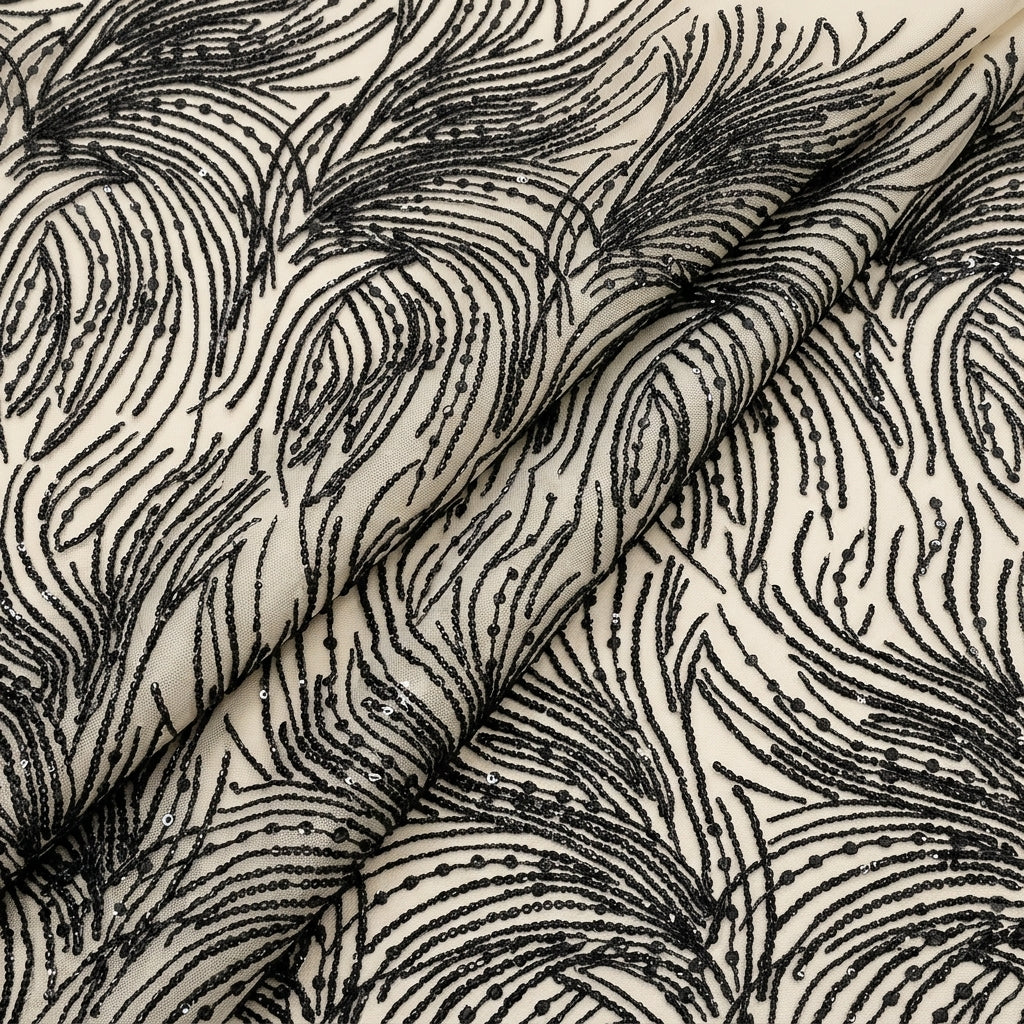 Folded Abstract Black Abstract Net Fabric