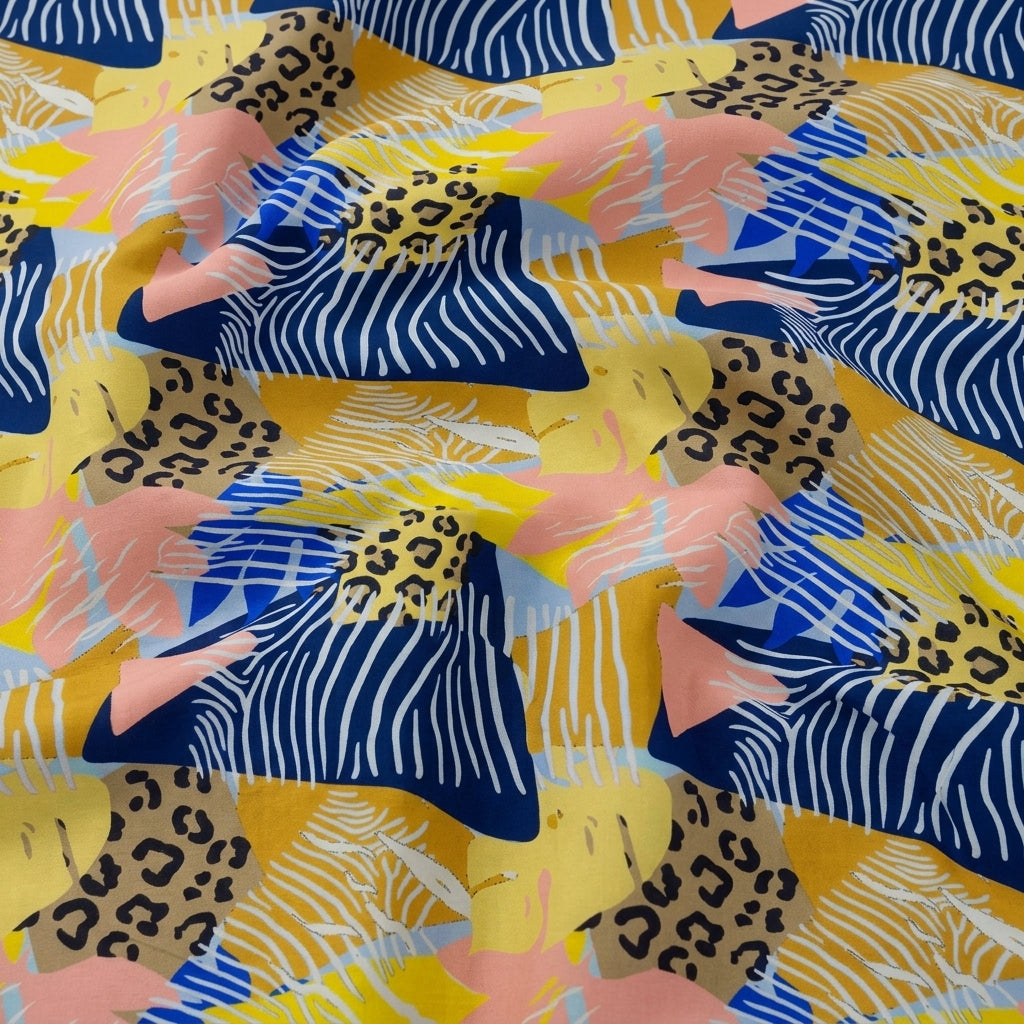 Swirled Animal Print Yellow Animal Print Crepe Fabric