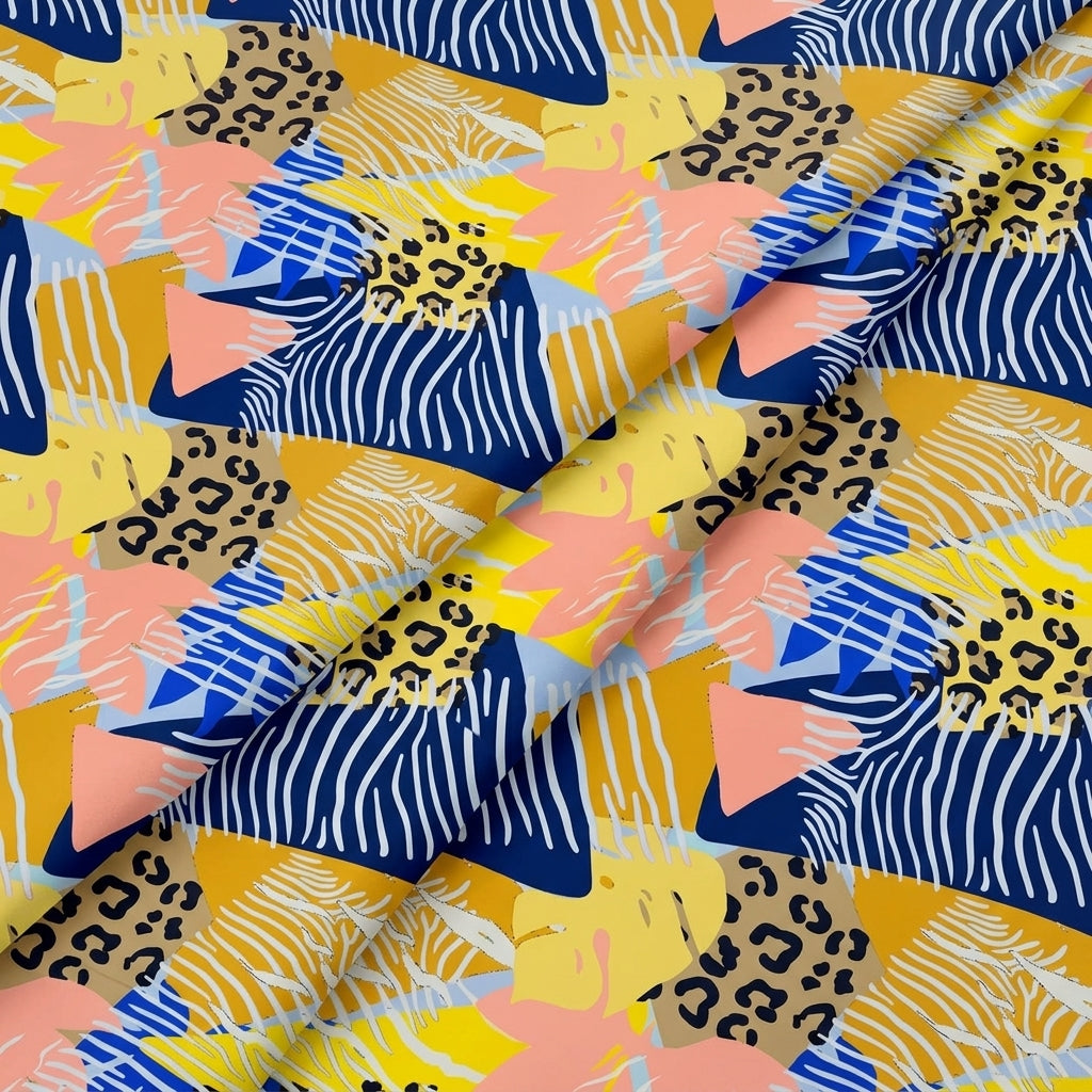 Folded Animal Print Yellow Animal Print Crepe Fabric
